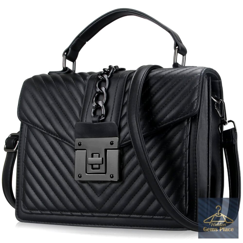 Quilted Faux Leather Satchel Crossbody Bag with Top Handle